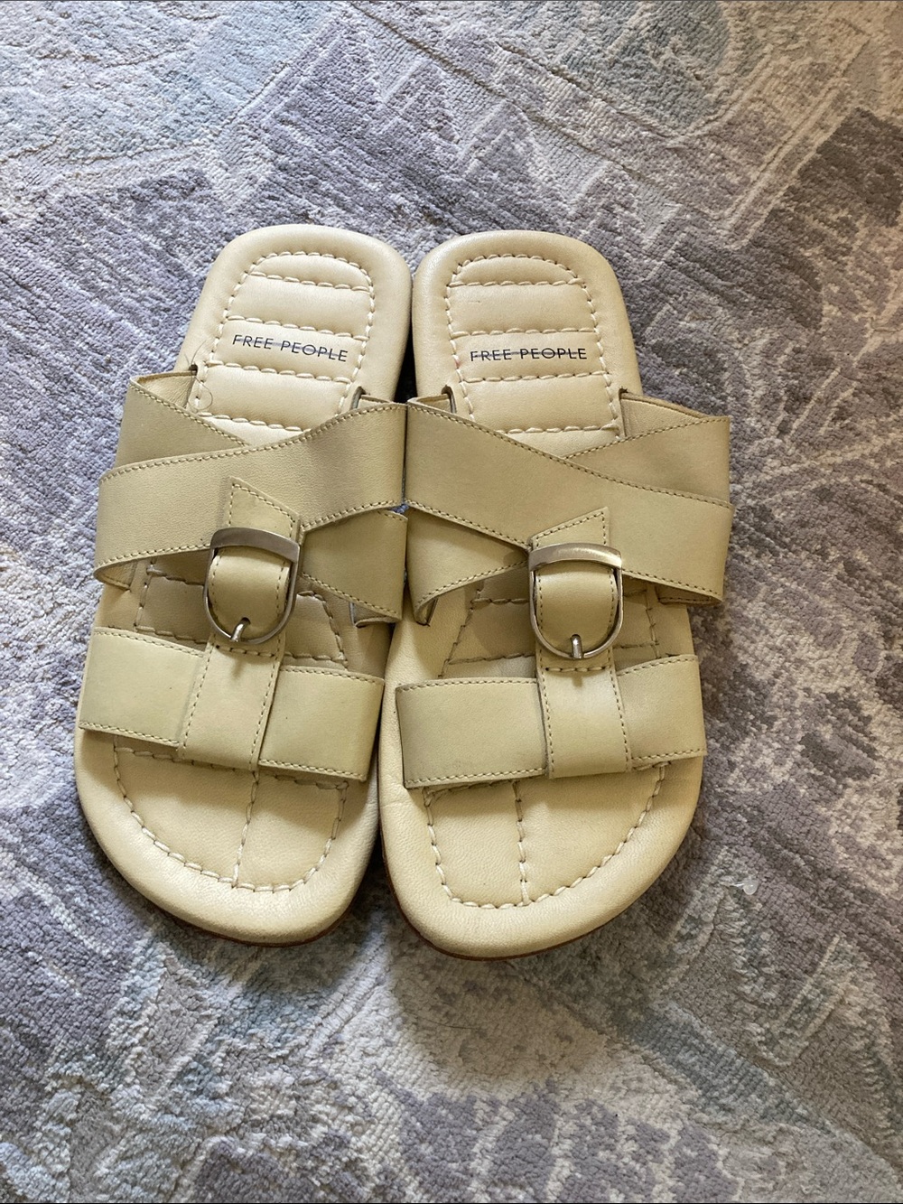 Free People Women’s Cream Buckle Crossover Slide Sandals